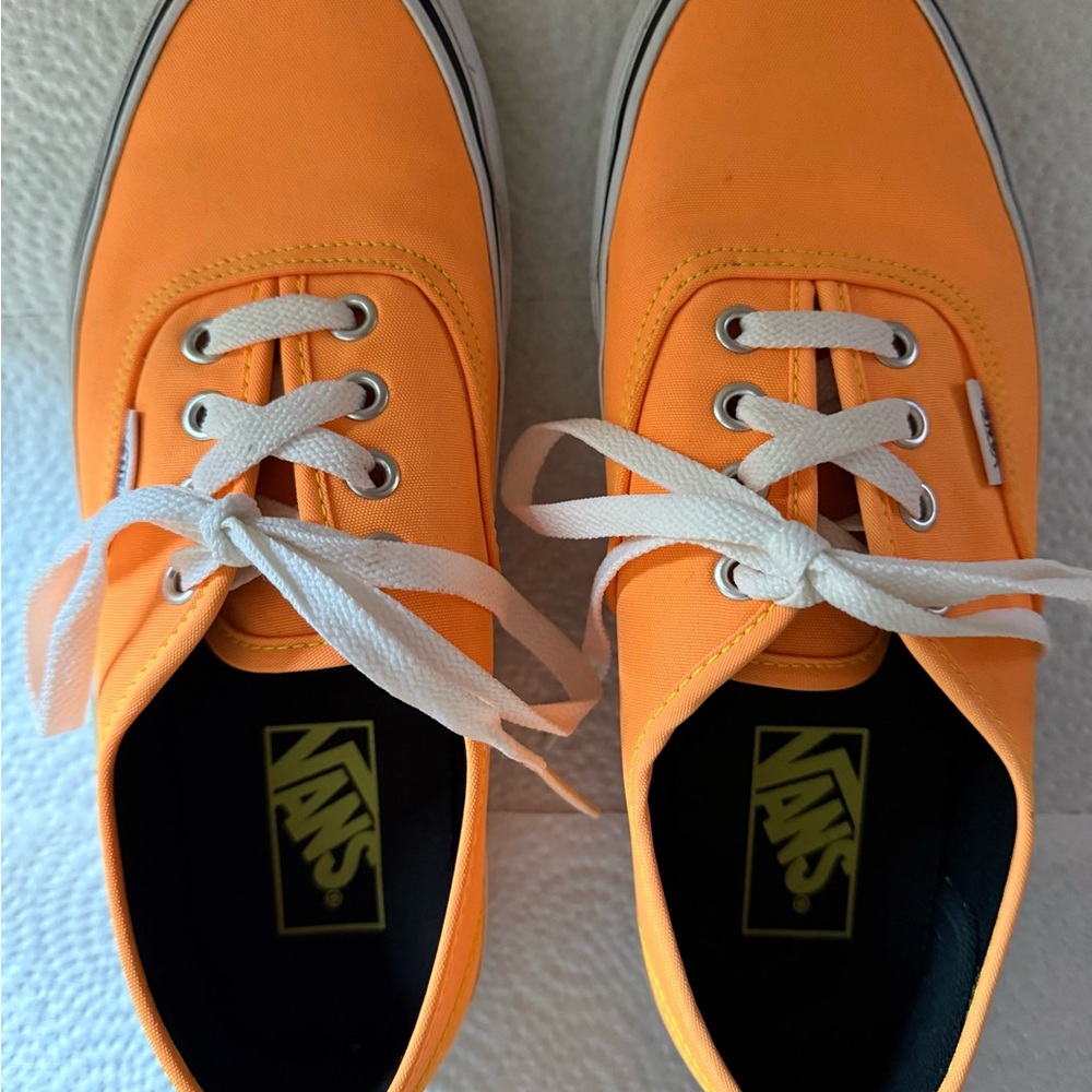 Vans Vibrant Orange Sneakers with White Laces( women’s size 7.5/ men’s 6)